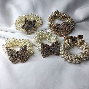 5pcs white beads hair ties